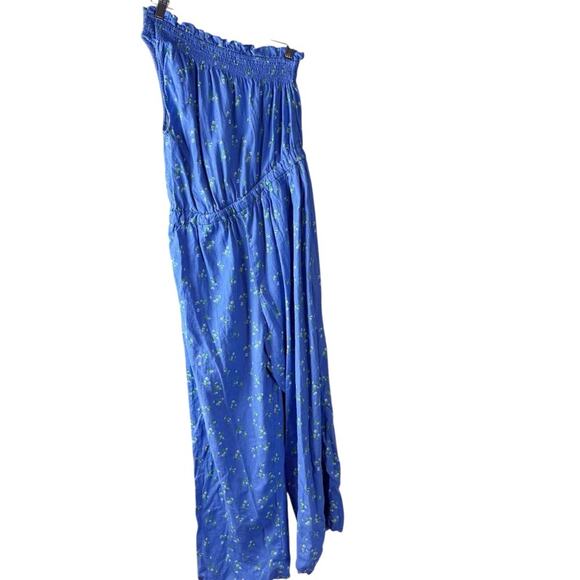 UO Floral Linen Blend One Shoulder Jumpsuit Floral Blue Sz S - Picture 5 of 11